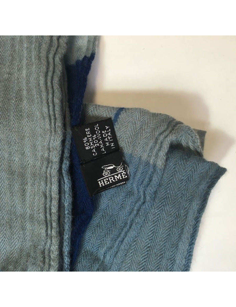 xxx Grand châle HERMES bleu en cachemire laine
