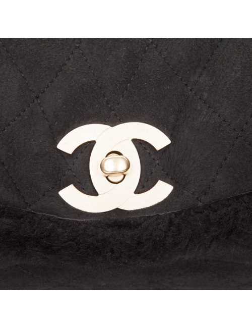 CHANEL black Shearling and golden chain bag 