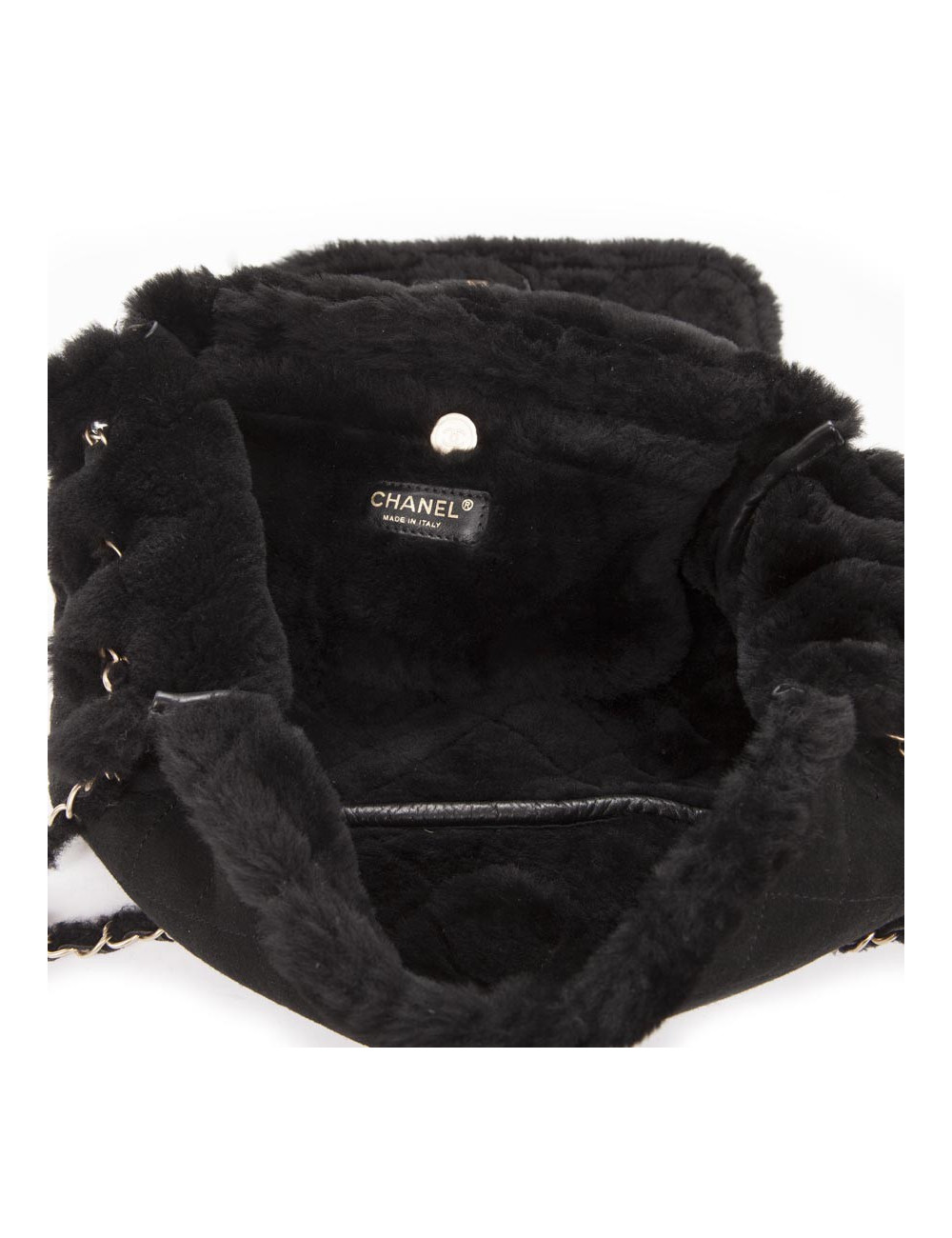 CHANEL black Shearling and golden chain bag 