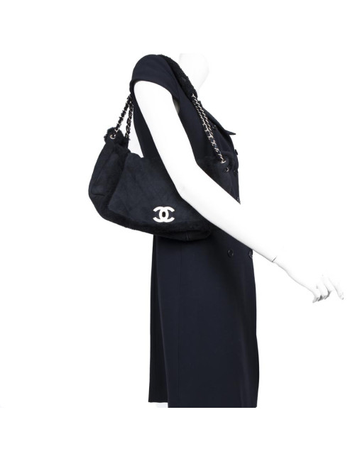 Sac CHANEL peau retournée noire