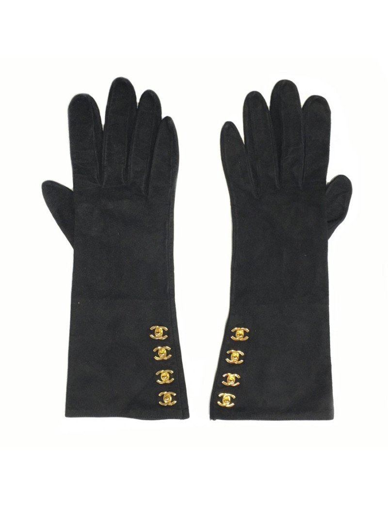 Gants CHANEL daim noir taille 6,5