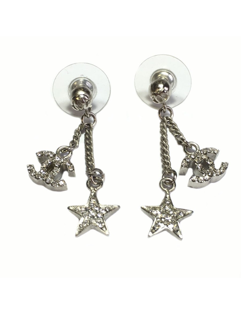 xxx Boucles d'oreille clous pendants CHANEL Strass