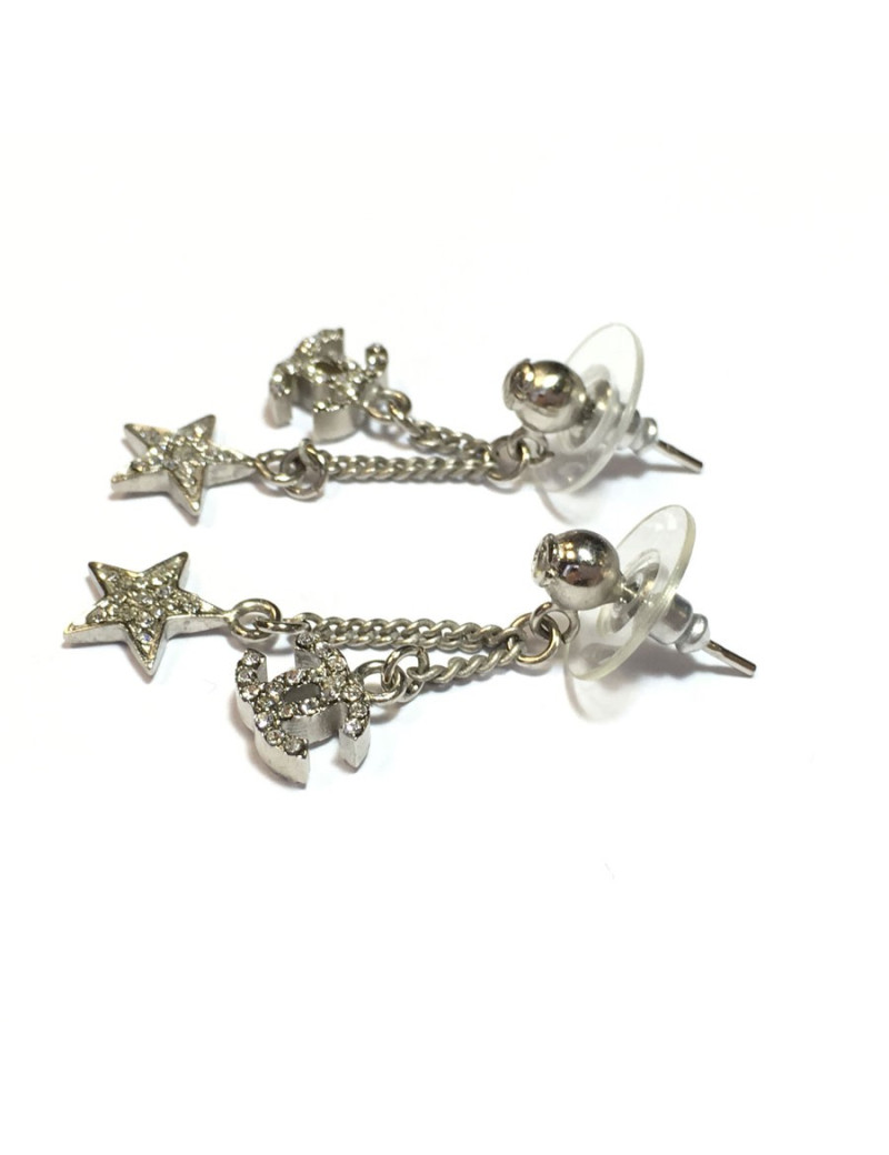 xxx Boucles d'oreille clous pendants CHANEL Strass