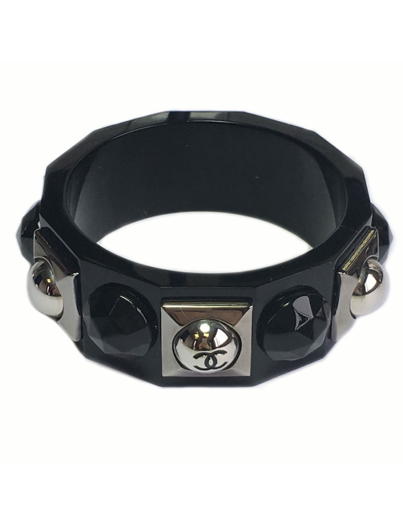 xxx Bracelet CHANEL noir et métal argent