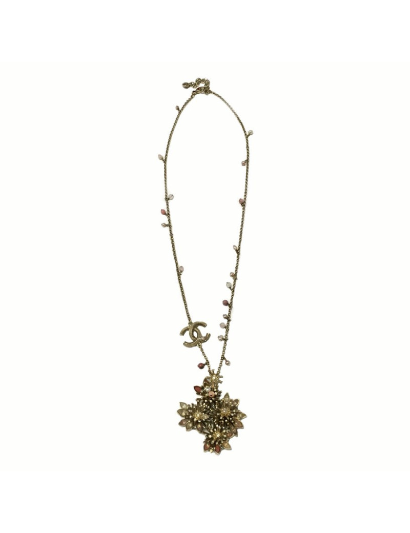 CHANEL necklace in gold metal and flower pendant