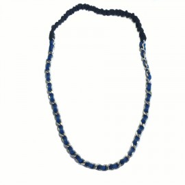  Bijou de tête CHANEL en chaîne argentée et cuir bleu