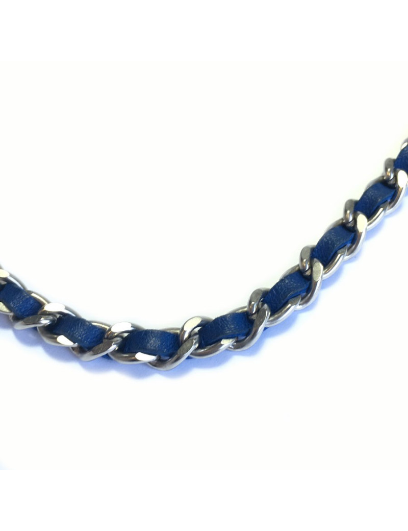 xxx bijou de tête CHANEL en chaîne argentée et cuir bleu