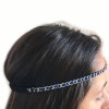CHANEL headband in silver chain and blue leather