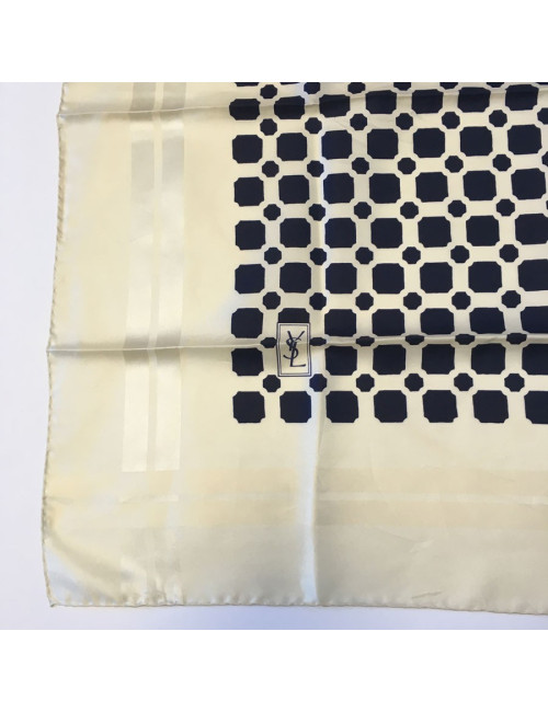 Foulard YSL YVES SAINT LAURENT en soie ivoire et bleu marine