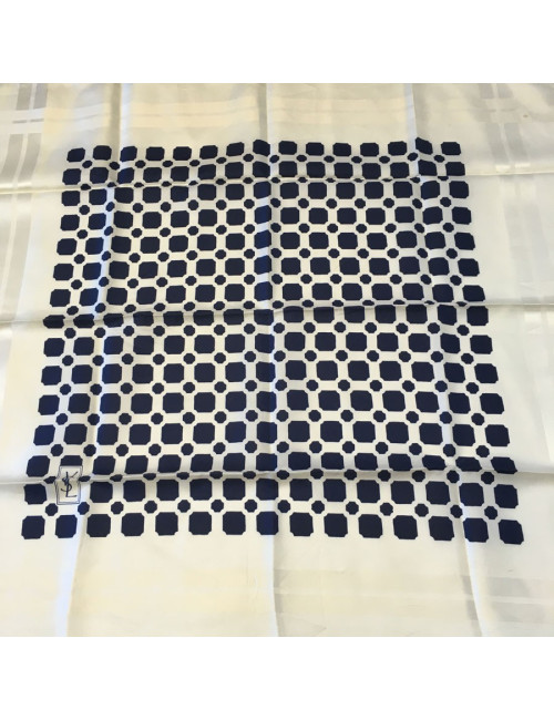 Foulard YSL YVES SAINT LAURENT en soie ivoire et bleu marine