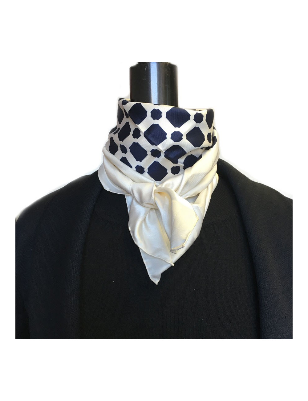 Foulard YSL YVES SAINT LAURENT en soie ivoire et bleu marine