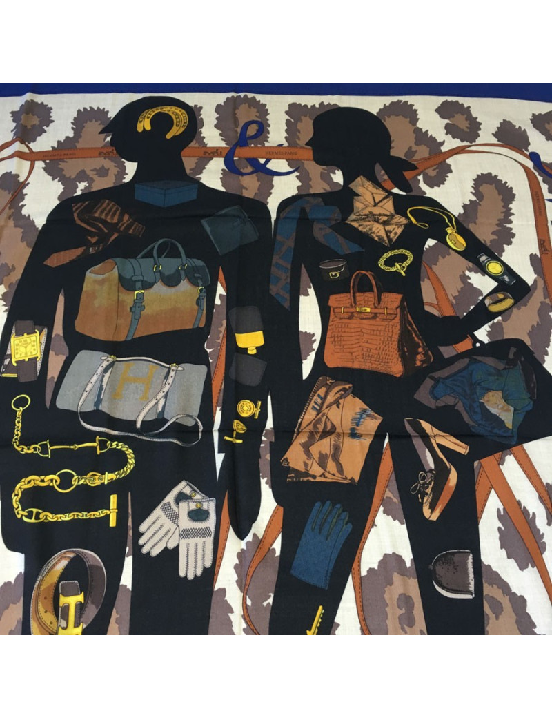 Shawl HERMES "Dear" in cashmere and silk