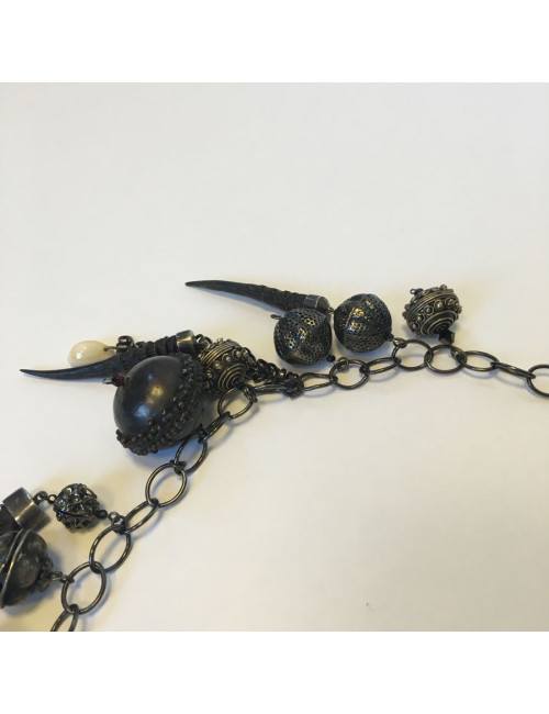 xxx Sautoir ELIE SAAB en métal argenté vieilli