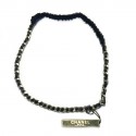 CHANEL black leather and silver chain headband
