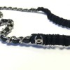 CHANEL black leather and silver chain headband