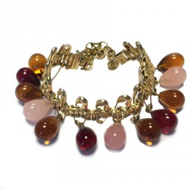 Bracelet DIOR breloques avec perles ovales en pâte de verre ambre et rose