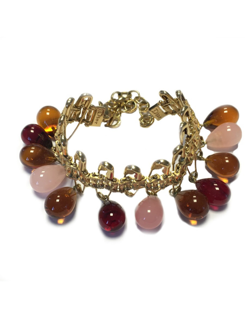 DIOR bracelet in gilded metal and beads in colored molten glass