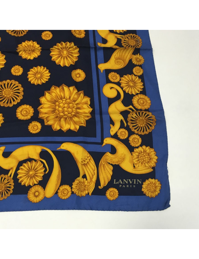 xxx A nettoyer Foulard LANVIN vintage en soie bleu et or