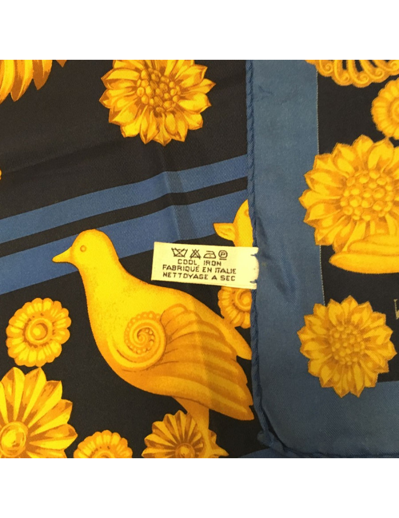 xxx A nettoyer Foulard LANVIN vintage en soie bleu et or