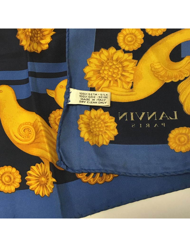 xxx A nettoyer Foulard LANVIN vintage en soie bleu et or