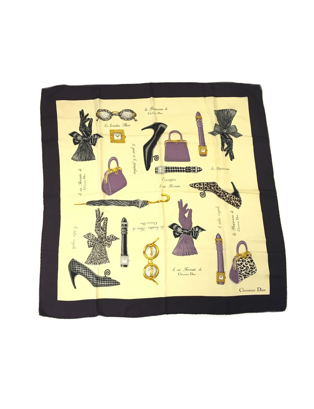 CHRISTIAN DIOR beige and purple silk scarf