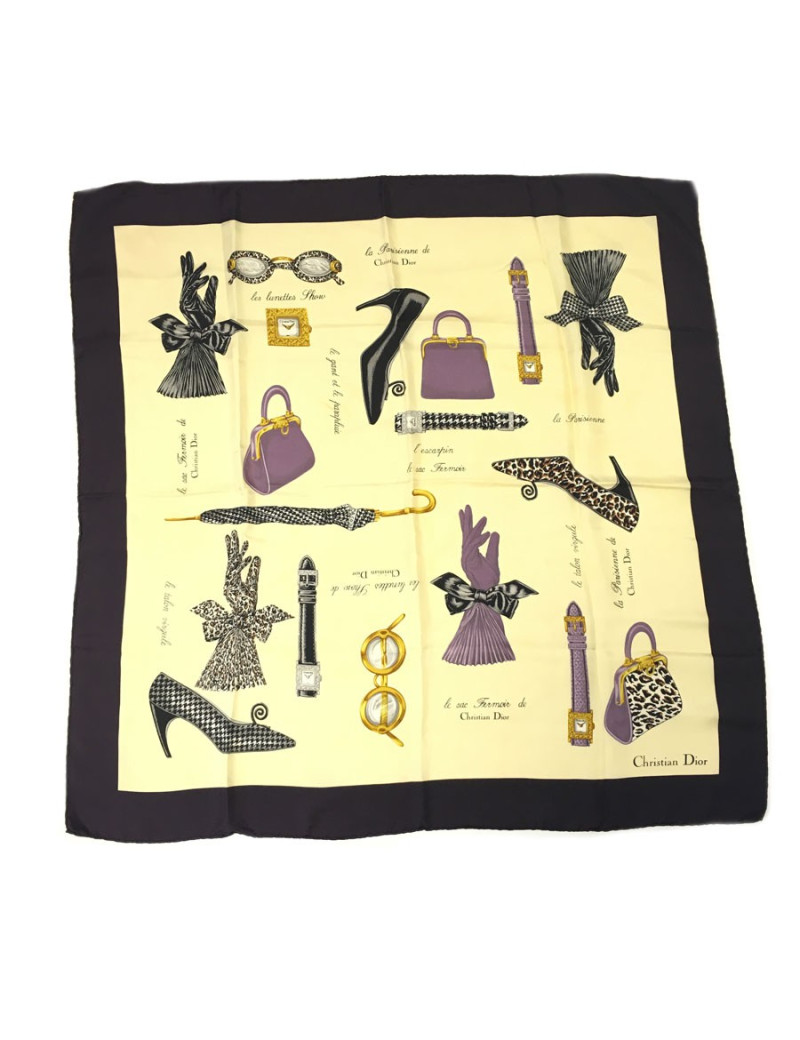 xxx Foulard CHRISTIAN DIOR en soie beige et violet