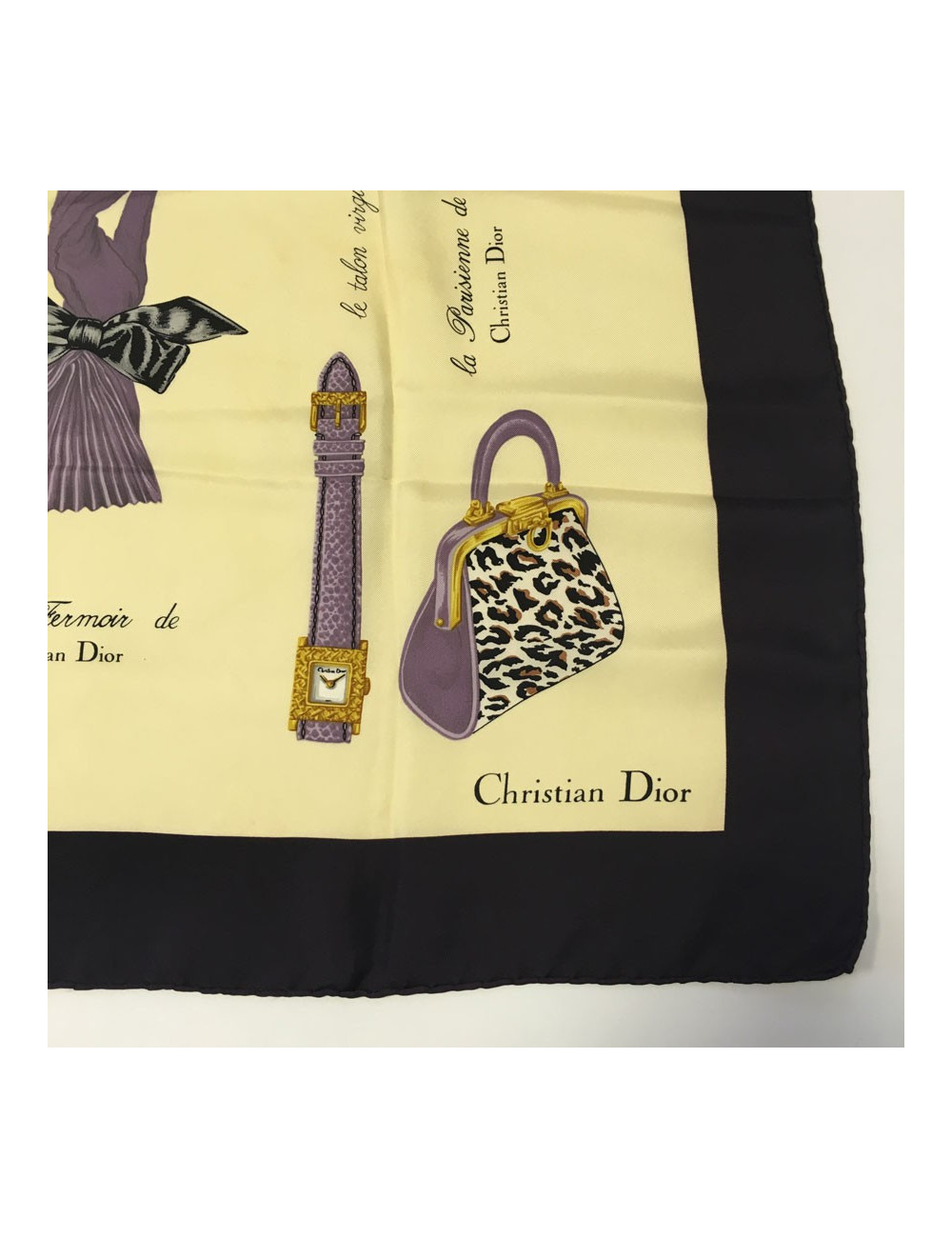 CHRISTIAN DIOR beige and purple silk scarf