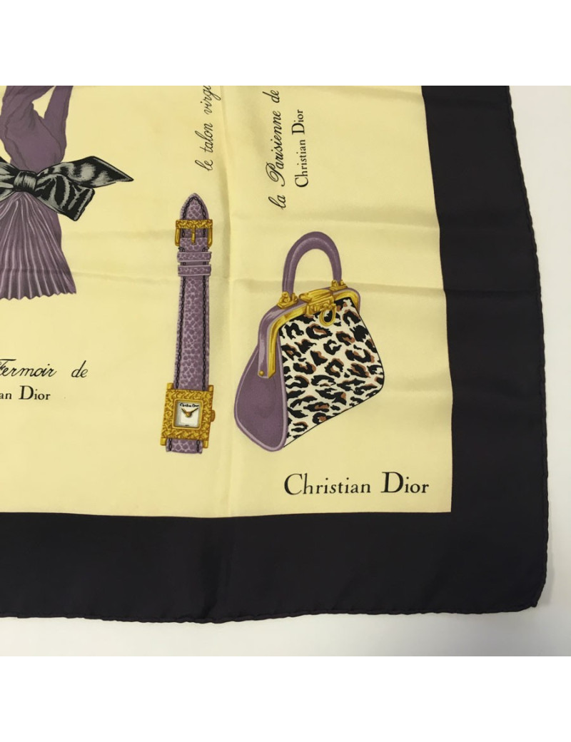 CHRISTIAN DIOR beige and purple silk scarf