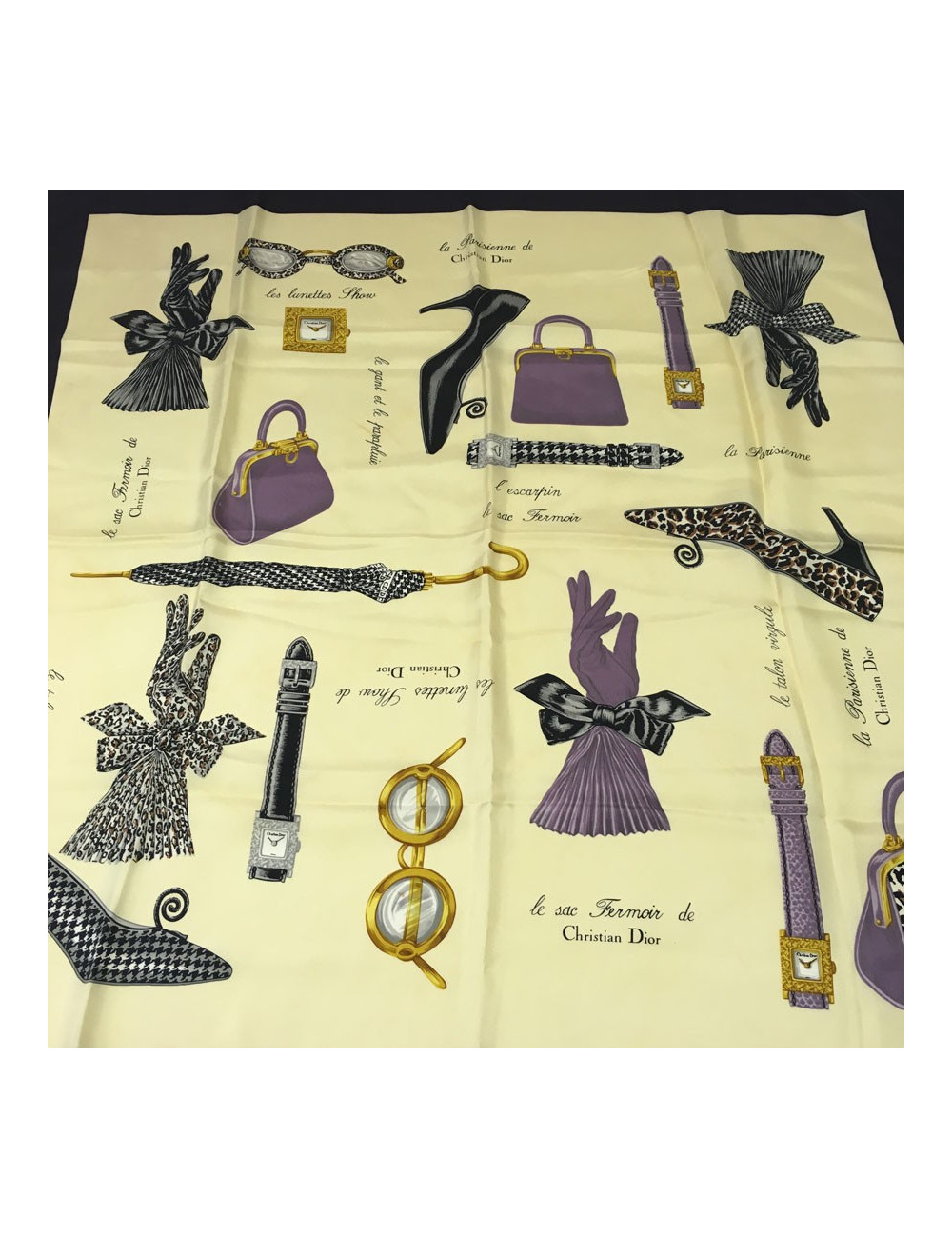 CHRISTIAN DIOR beige and purple silk scarf