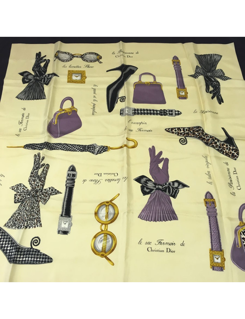 xxx Foulard CHRISTIAN DIOR en soie beige et violet