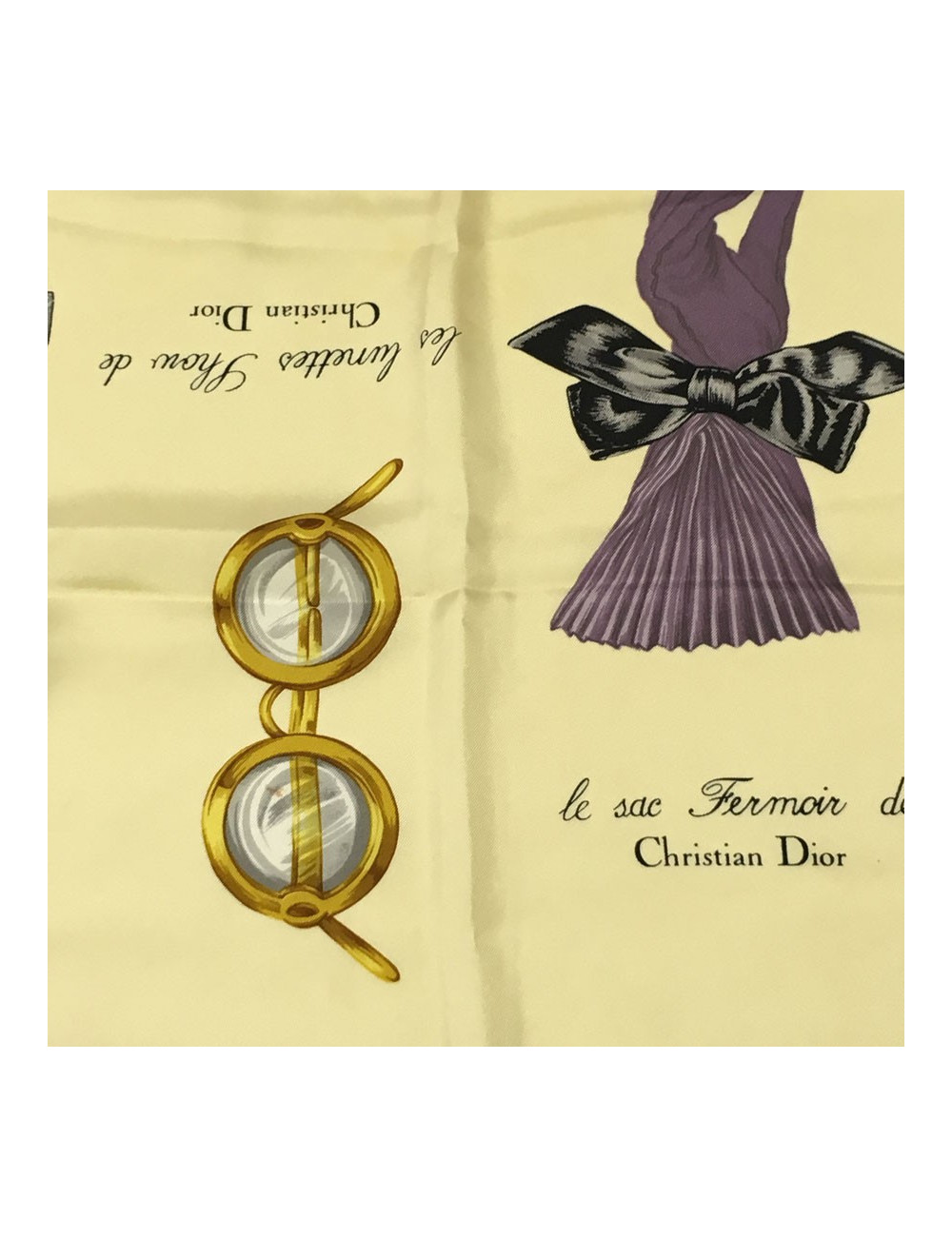 CHRISTIAN DIOR beige and purple silk scarf