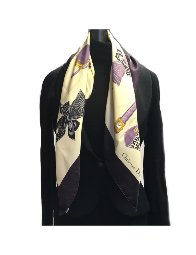 xxx Foulard CHRISTIAN DIOR en soie beige et violet