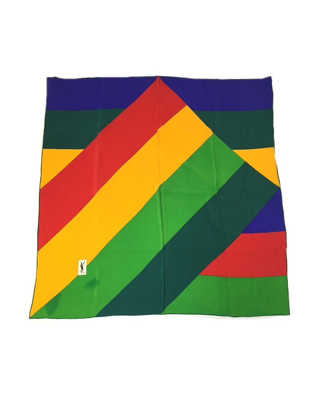 xxx Foulard YSL YVES SAINT LAURENT en soie jaune, bleu,  vert et rouge, vintage