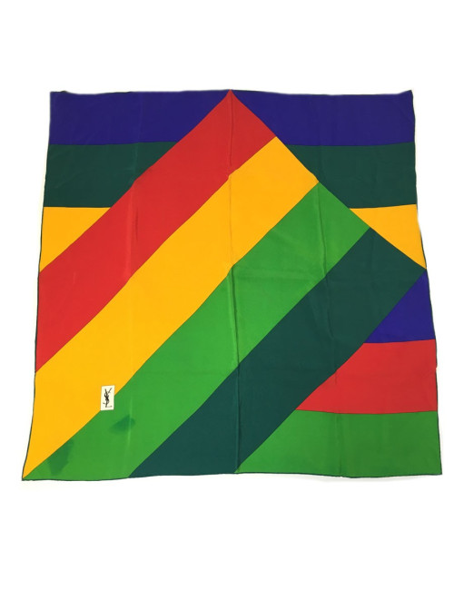 xxx Foulard YSL YVES SAINT LAURENT en soie jaune, bleu,  vert et rouge, vintage