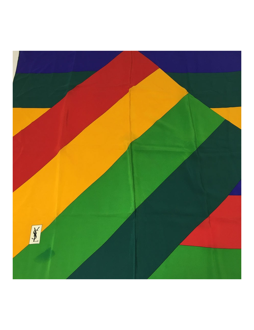 xxx Foulard YSL YVES SAINT LAURENT en soie jaune, bleu,  vert et rouge, vintage