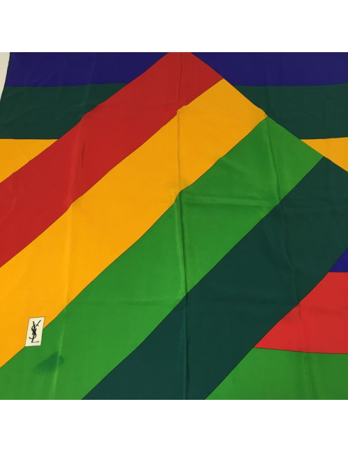 xxx Foulard YSL YVES SAINT LAURENT en soie jaune, bleu,  vert et rouge, vintage