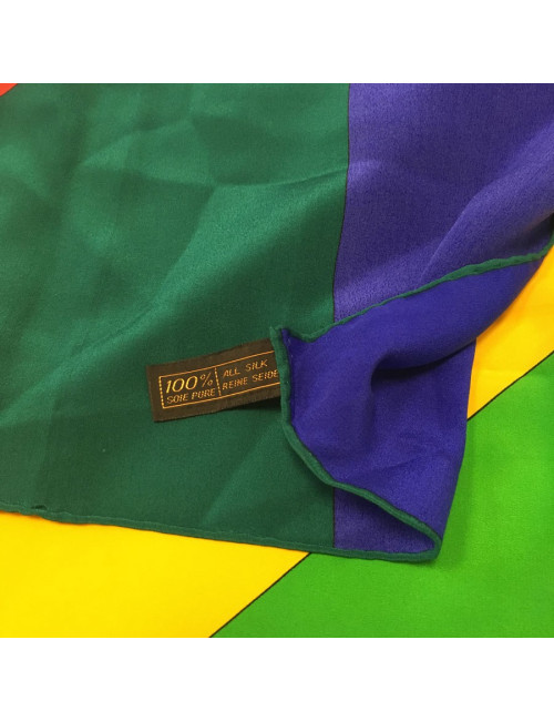xxx Foulard YSL YVES SAINT LAURENT en soie jaune, bleu,  vert et rouge, vintage