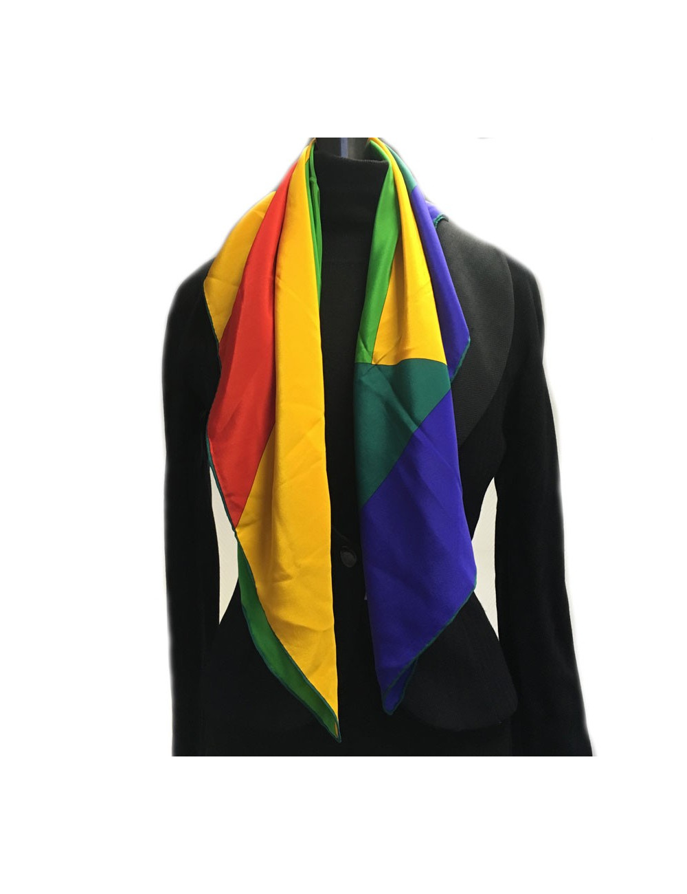 xxx Foulard YSL YVES SAINT LAURENT en soie jaune, bleu,  vert et rouge, vintage