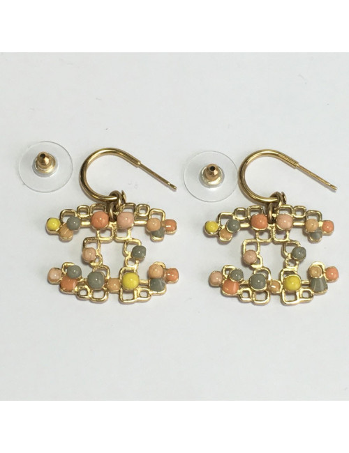 CC CHANEL Golden nails and multicolored glass earrings
