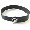 HERMES bracelet in black leather and sterling silver buckle