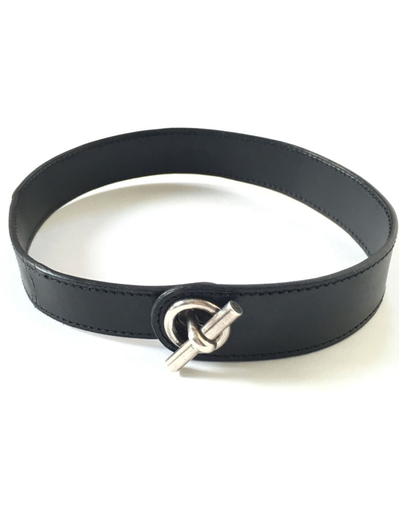 HERMES bracelet in black leather and sterling silver buckle