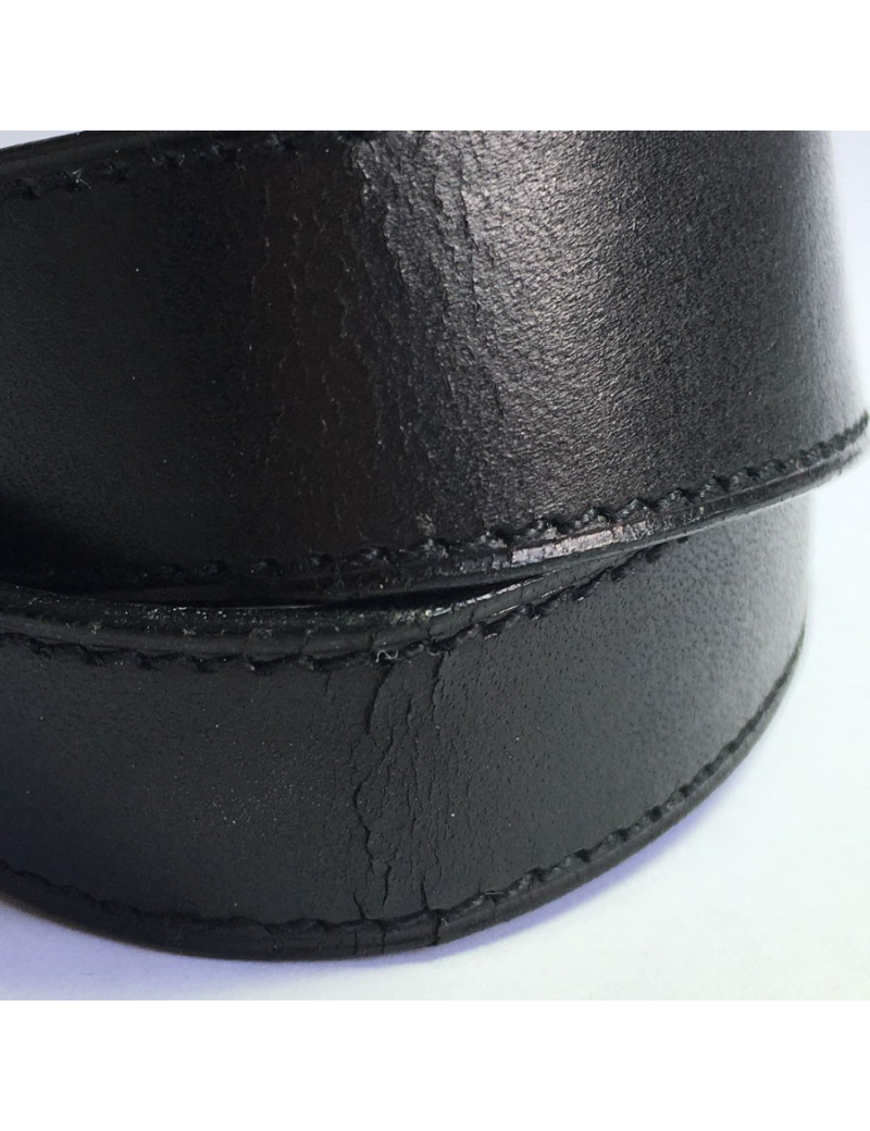 HERMES bracelet in black leather and sterling silver buckle