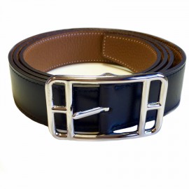 HERMES reversible belt in black box and gold taurillon clemence leather for men size 110