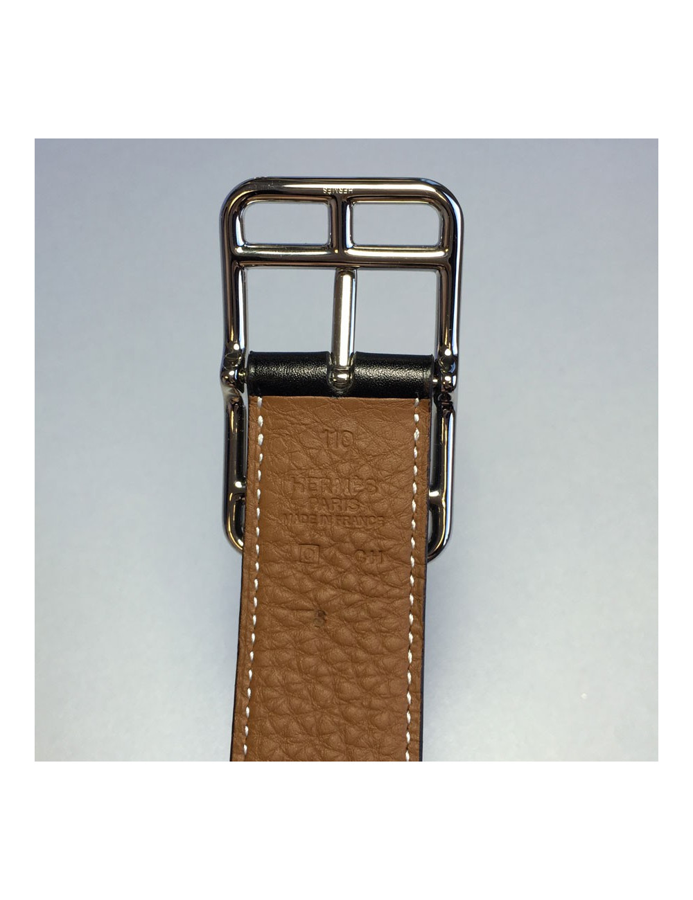 Ceinture HERMES homme en cuir noir réversible T110