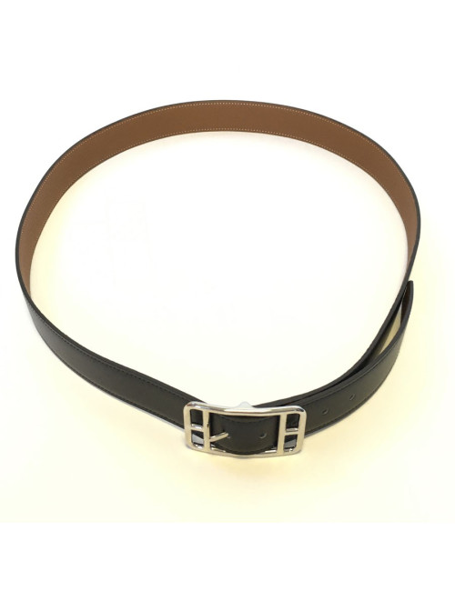 HERMES reversible belt in black box and gold taurillon clemence leather for men size 110