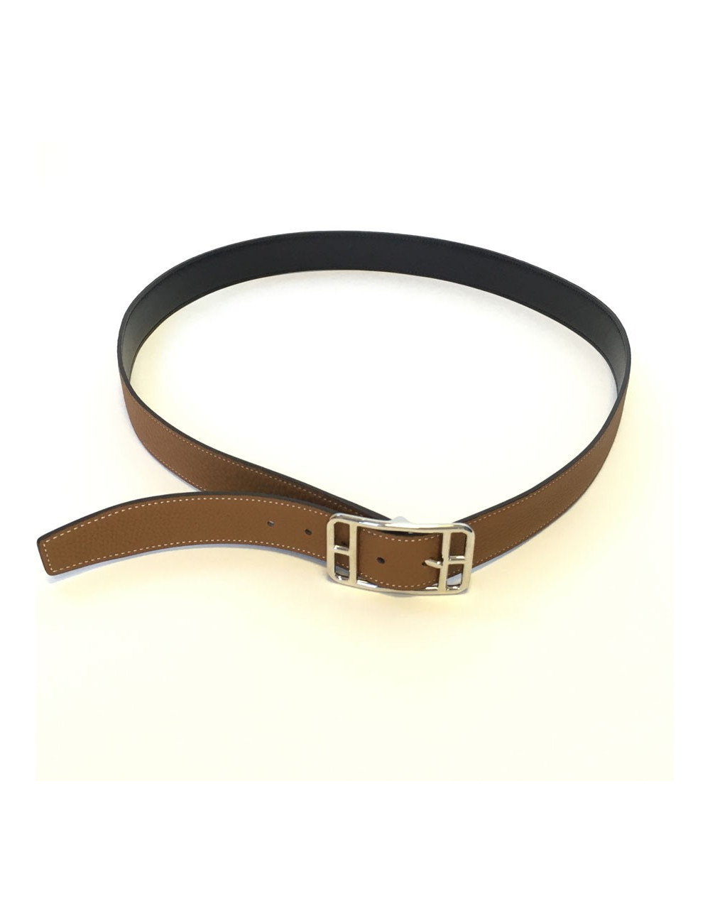 HERMES reversible belt in black box and gold taurillon clemence leather for men size 110