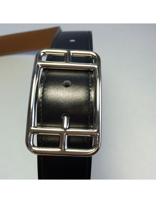 HERMES reversible belt in black box and gold taurillon clemence leather for men size 110