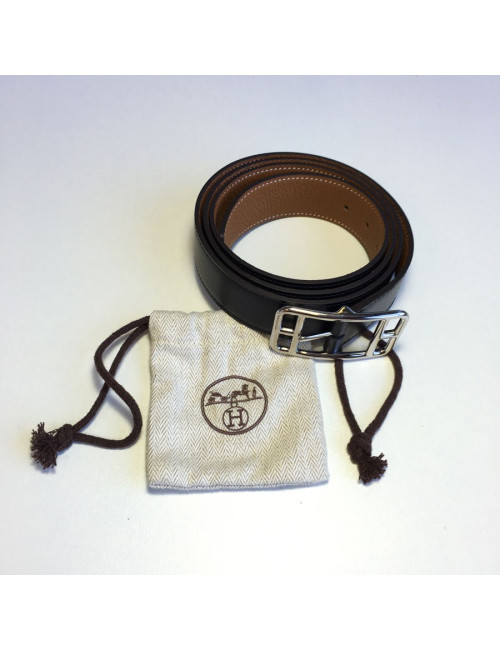 HERMES reversible belt in black box and gold taurillon clemence leather for men size 110