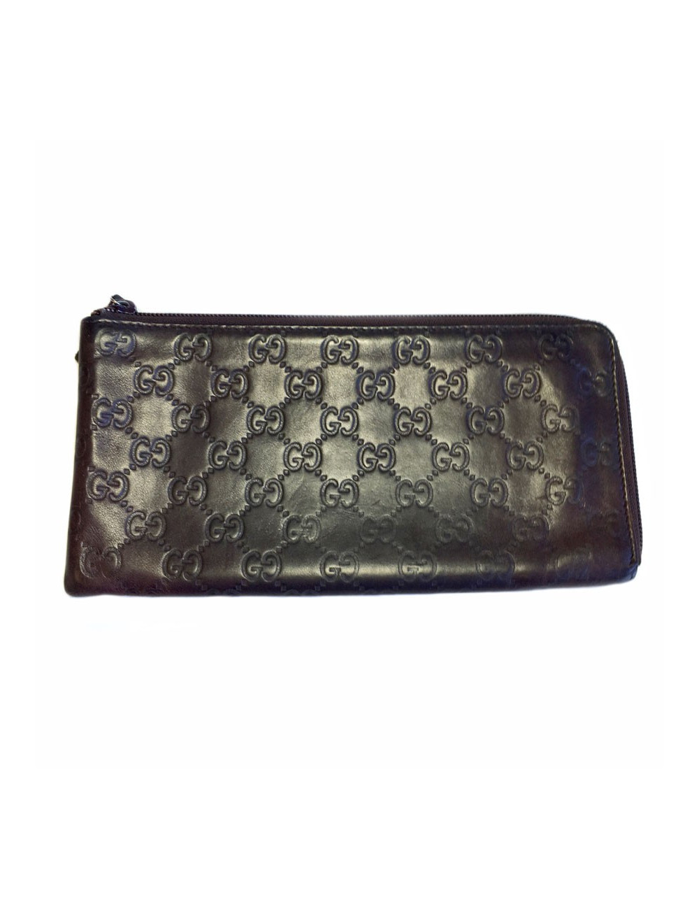 GUCCI monogram embossed brown leather pouch