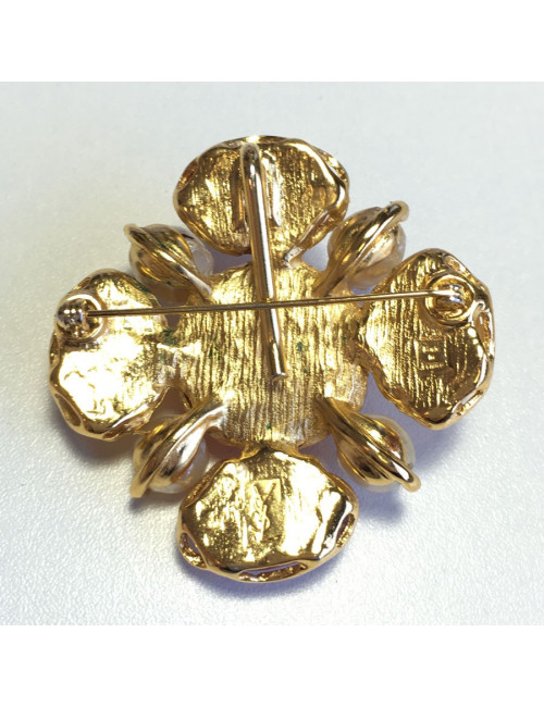 PIN YSL SAINT LAURENT Vintage gold metal, pearly beads and resin multicolor